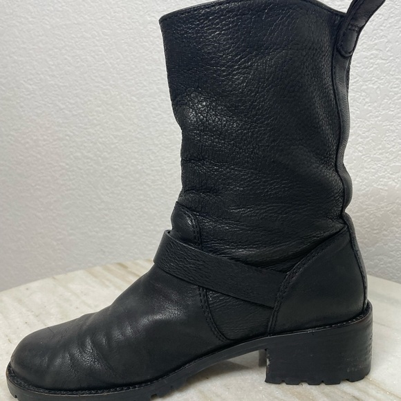 Cole Haan boots moto buckle leather hemlock black sz 8 biker women - Picture 7 of 12